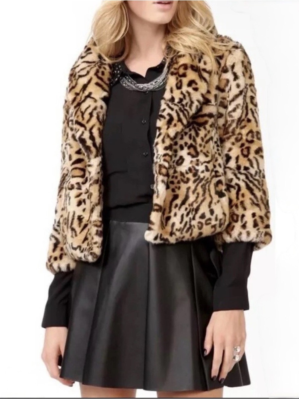 Forever 21 Faux Fur Leopard Print Cropped Jacket ~ NWOT